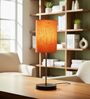 Orange Texture Cylinder Fabric Shade with Modern Silver & Black Table Lamp for Bedroom & Living Room
