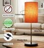 Orange Texture Cylinder Fabric Shade with Modern Silver & Black Table Lamp for Bedroom & Living Room