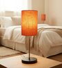 Orange Texture Cylinder Fabric Shade with Modern Silver & Black Table Lamp for Bedroom & Living Room