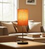 Orange Texture Cylinder Fabric Shade with Modern Silver & Black Table Lamp for Bedroom & Living Room