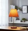 Orange Texture Fabric Shade Table Lamp, Brown Wooden Base Bedside & Desk Light for Bedroom, Living Room & Home Decor