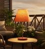 Orange Texture Fabric Shade Table Lamp, Brown Wooden Base Bedside & Desk Light for Bedroom, Living Room & Home Decor