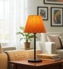 Orange Texture Fabric Shade Table Lamp, Modern Bedside & Desk Lamp with Metal Base for Bedroom, Living Room & Home Decor