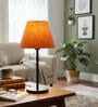 Orange Texture Fabric Shade Table Lamp, Modern Bedside & Desk Lamp with Metal Base for Bedroom, Living Room & Home Decor