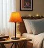 Orange Texture Fabric Shade Table Lamp, Modern Bedside & Desk Lamp with Metal Base for Bedroom, Living Room & Home Decor