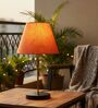 Orange Texture Fabric Shade with Modern Silver & Black Table Lamp for Bedroom & Living Room