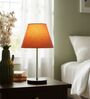 Orange Texture Fabric Shade with Modern Silver & Black Table Lamp for Bedroom & Living Room
