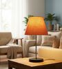 Orange Texture Fabric Shade with Modern Silver & Black Table Lamp for Bedroom & Living Room