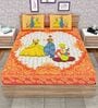 Orange Traditional 120 TC 100% Cotton Queen Bedsheet With 2 Pillow Covers