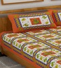 Orange Traditional 120 TC 100% Cotton Queen Bedsheet With 2 Pillow Covers