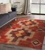 Orange Geometric Wool 8 ft x 10 ft Hand Tufted Carpet