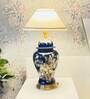 Oriental Floral Ceramic Lamp White Cloth Shade with Ceramic Base