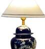 Oriental Floral Ceramic Lamp White Cloth Shade with Ceramic Base