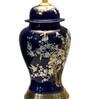 Oriental Floral Ceramic Lamp White Cloth Shade with Ceramic Base