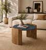 Orio Solid Wood Coffee Table In Natural Finish With Blue Fiber Top