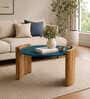 Orio Solid Wood Coffee Table In Natural Finish With Blue Fiber Top