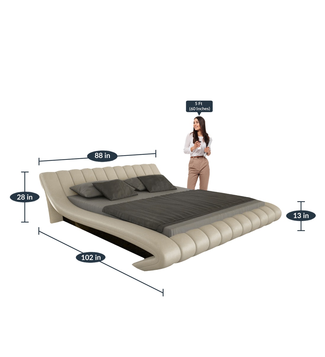 Buy Oscar Leatherette King Size Bed in Light Cream Colour Online - Upholstered King Size Beds ...
