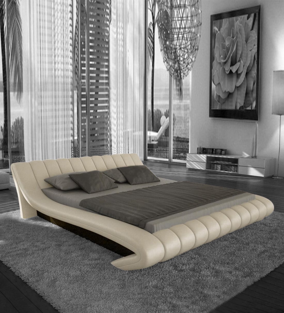 Accent Salerno Queen Upholstered Storage Bed in Cream