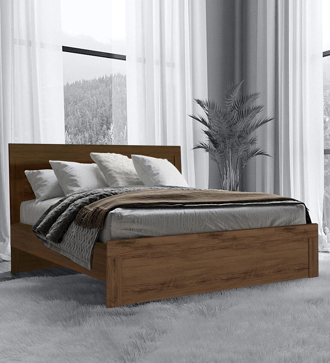 Buy Osumi King Size Bed in Coffee Finish Mintwud by Pepperfry Online