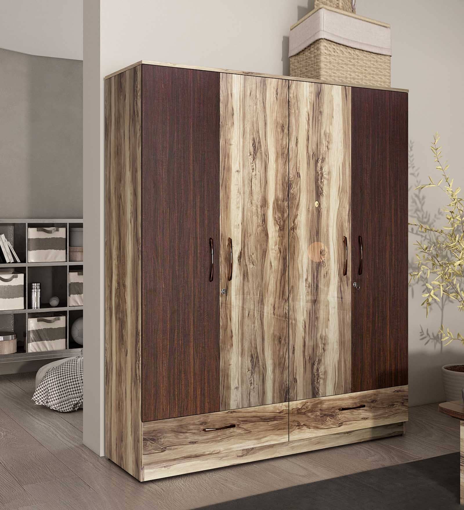 Oscar 4 Door Wardrobe in Choco Walnut Finish With Drawer