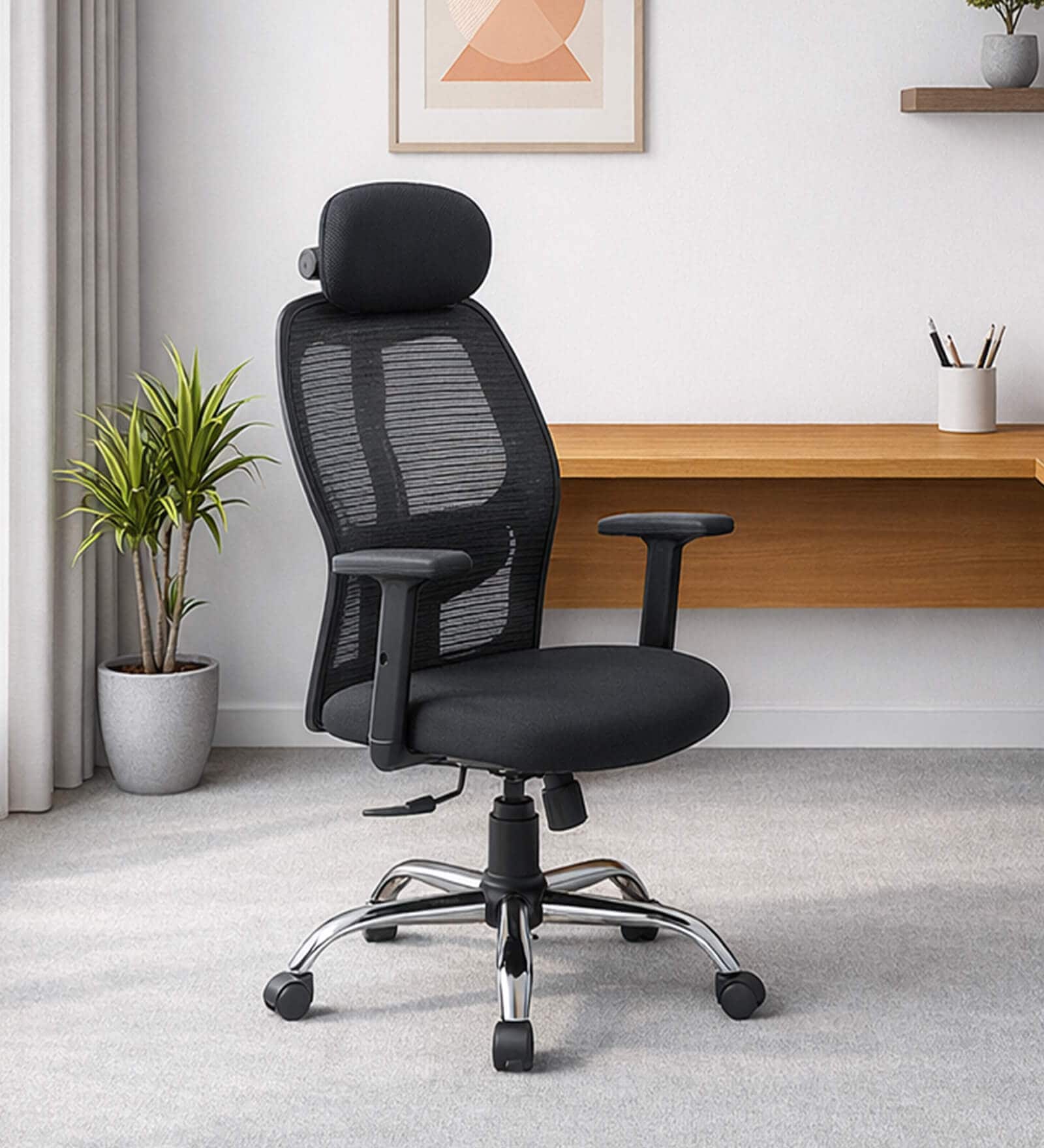 Nagisa Ergonomic Chair With Adjustable Handle, Lumbar Support And Neck Rest In Black Colour