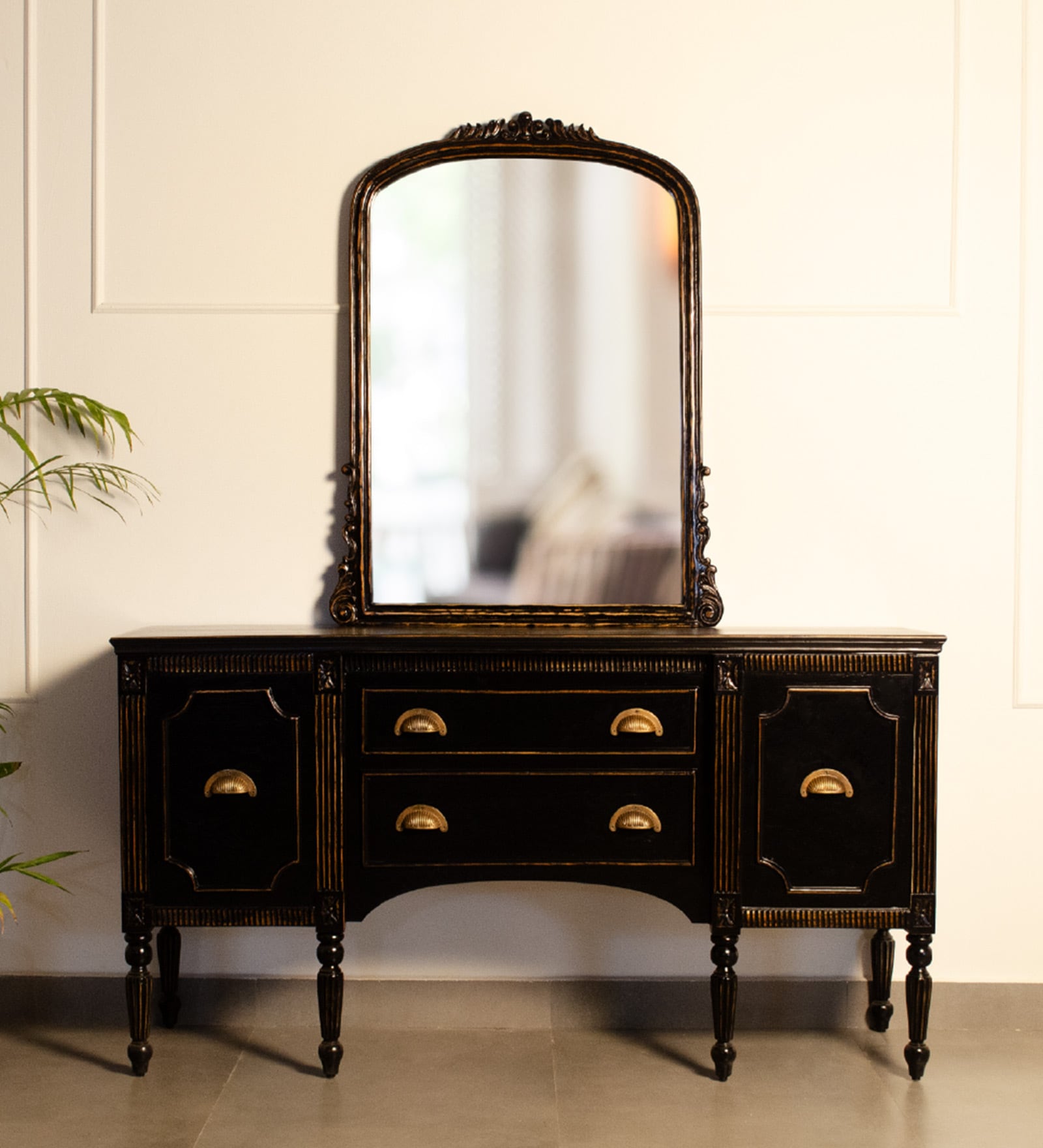 Oslo Teak Wood Console Table In Black Finish