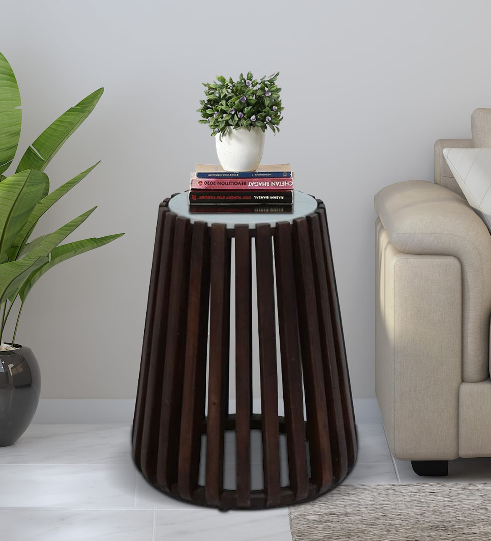 Ostrava Sheesham Wood Side Table In Mahogany Finish