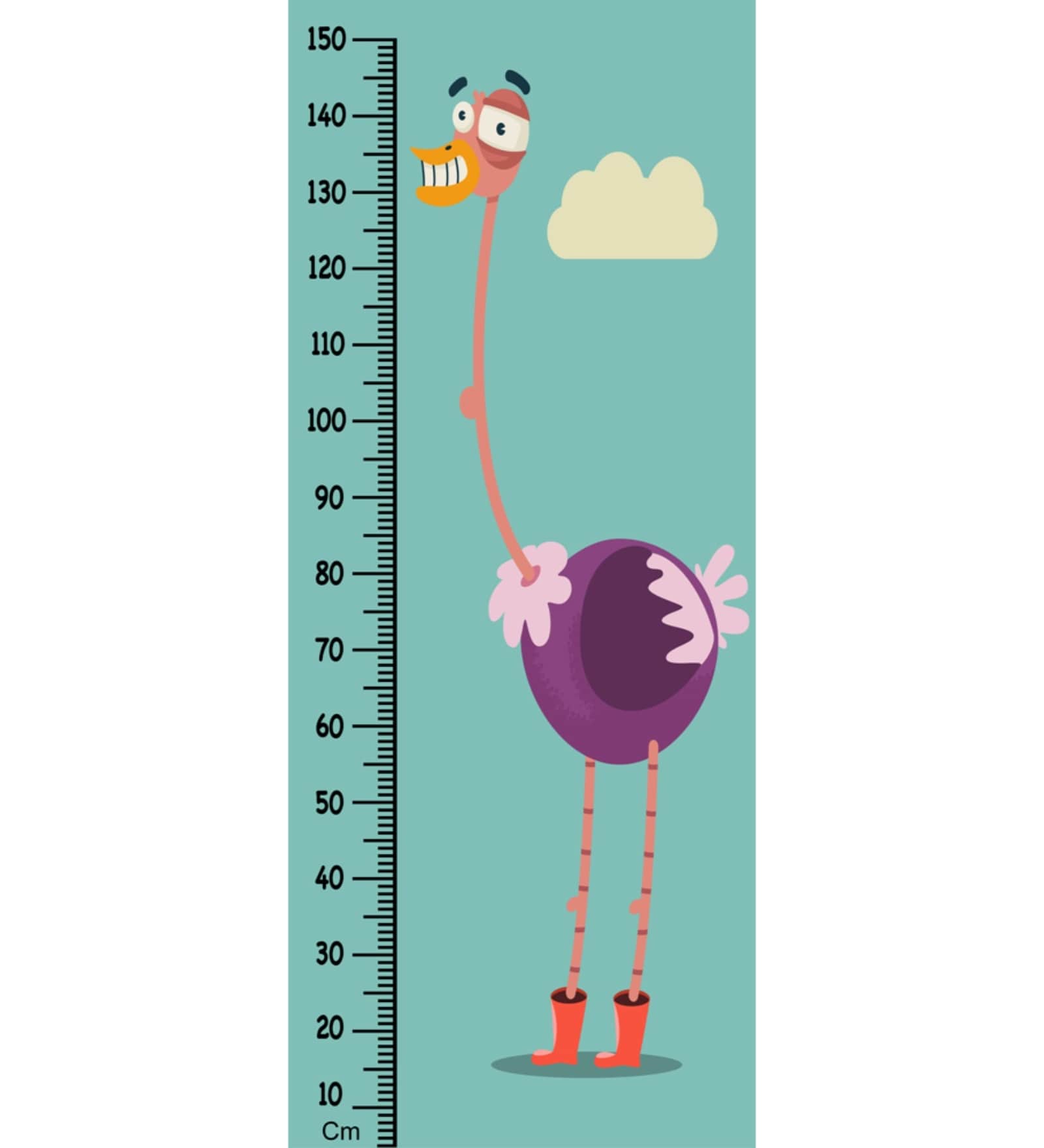 Ostrich Cartoon in Multicolour Height Chart