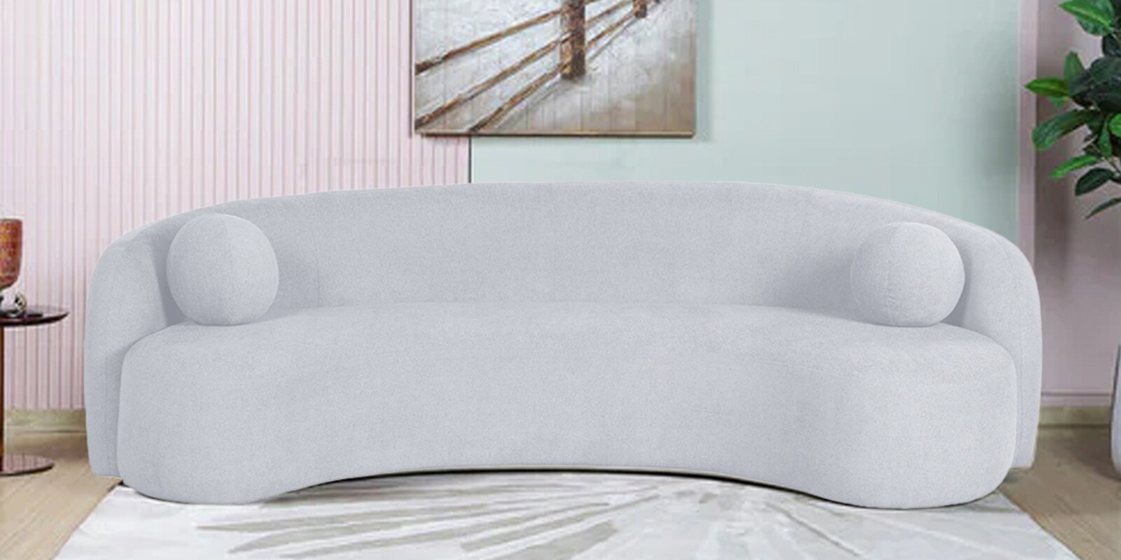 Oslo Curve Fabric 3 Seater Sofa In Grey Colour