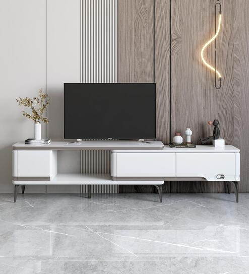 Osaka Marble Extendable Tv Console In White Finish