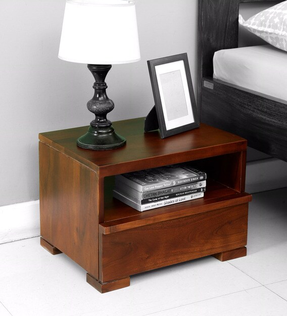 Buy Osage Solid Wood Bedside Table In Honey Oak Finish By Woodsworth Online Modern Night Stands Tables Furniture Pepperfry Product