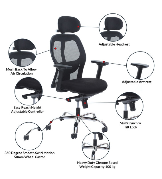 Buy Oscar High Back Ergonomic Chair in Black Colour by Star India