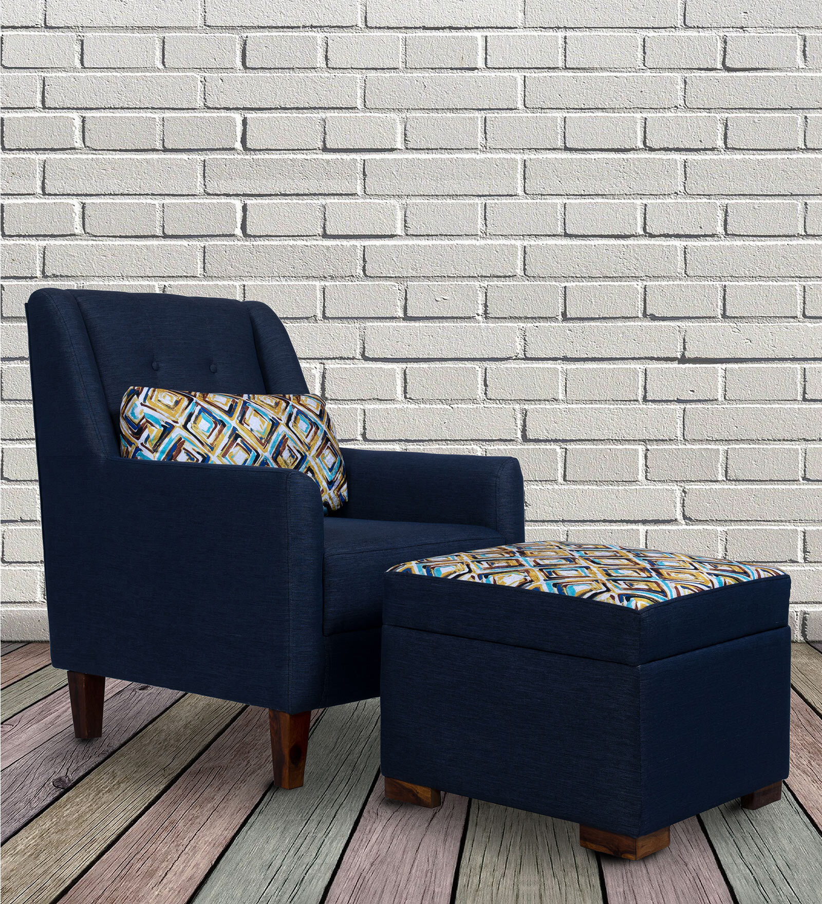 Otis Fabric Lounge Chair in Blue Colour with Foot Stool