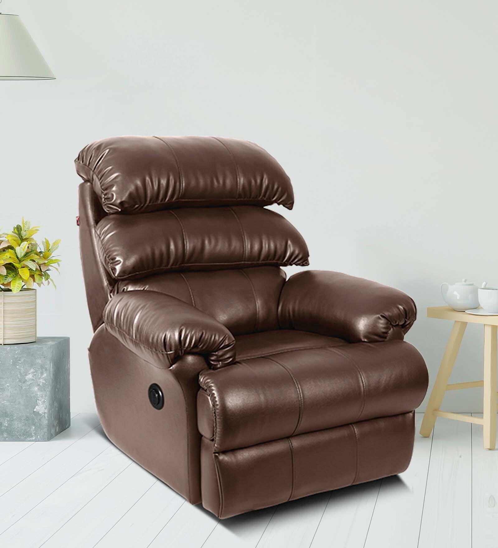 Otium Leatherette 1 Seater Motorized Recliner In Brown Colour