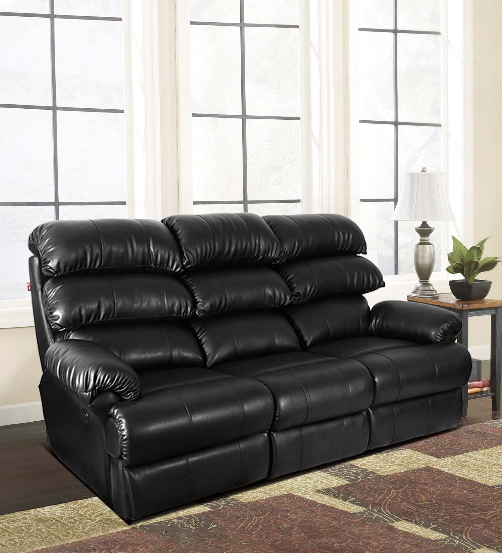 Otium Leatherette Motorized 3 Seater Recliner In Black Colour