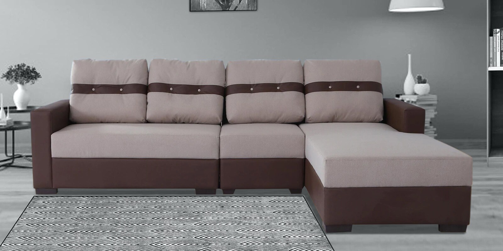 Buy Ottawa 3 Seater LHS Sectional Sofa in Beige & Brown Colour at 13