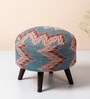 Crest Jacquard Seating Stools in Blue Color with (Set of 2)