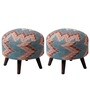 Crest Jacquard Seating Stools in Blue Color with (Set of 2)