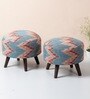 Crest Jacquard Seating Stools in Blue Color with (Set of 2)