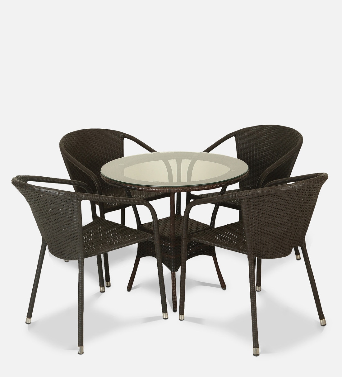 Buy Outdoor Wicker Table and Chair Set in Dark Brown Finish by Ventura