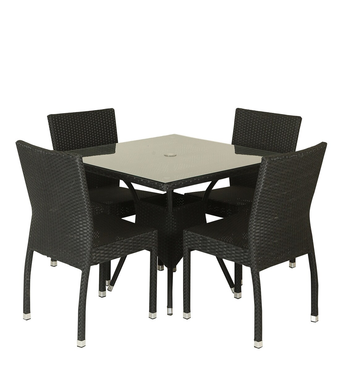 Buy Outdoor 4 Seater Dining Set with Glass Top in Brown Colour by