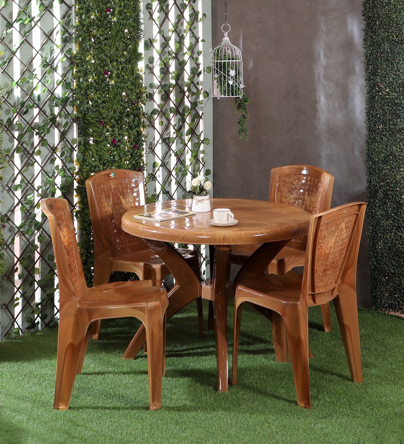 Outdoor Plastic Table and Chair Set in Sandal wood Colour