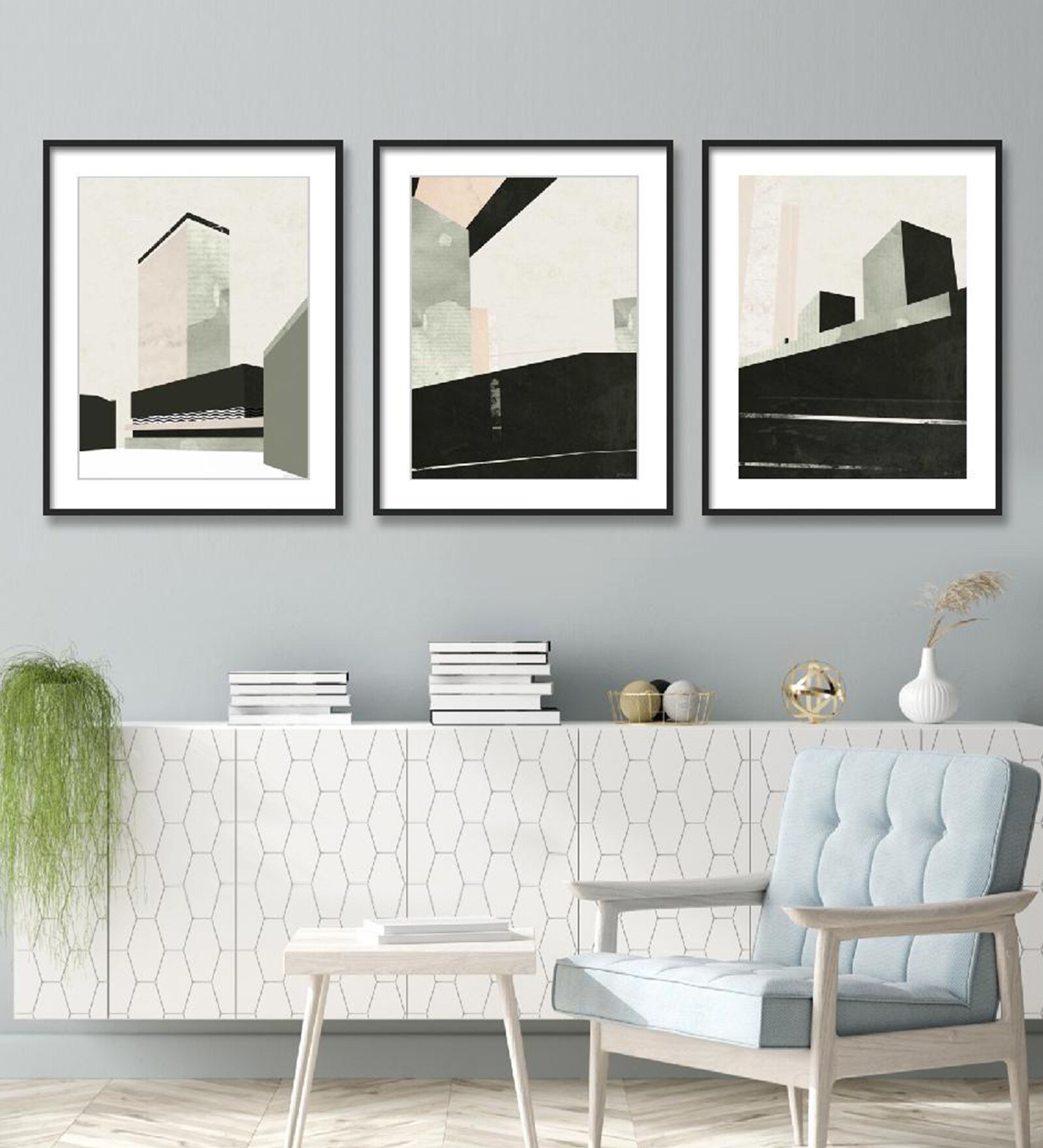 Outside Multicolor Paper Framed Art Print Set of 3