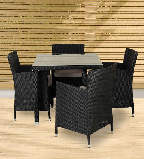 Buy Outdoor 4 Seater Dining Set In Black Colour By Ventura Online