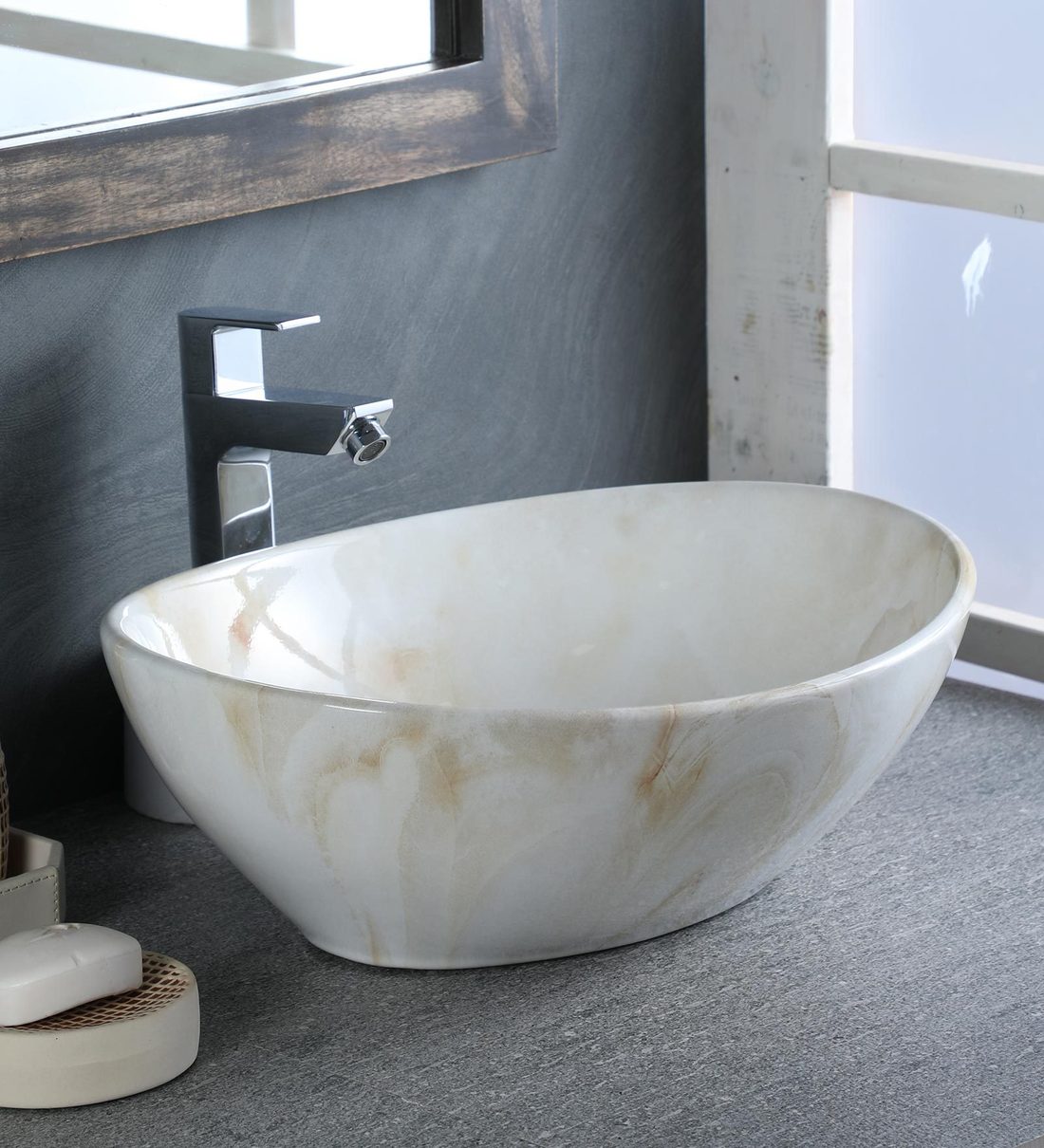 Buy Oval Shape Ceramic Gold Counter Top Wash Basin(L 16, W 13, H 5 Inches) by Joyo Cera