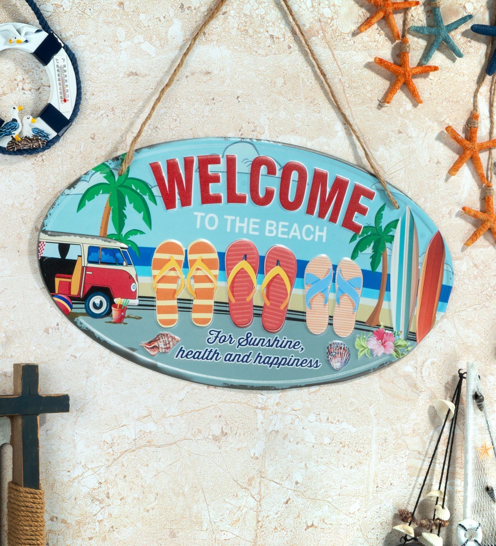 Oval Plates Big Wall Sign Welcome Beach Coastal Decor