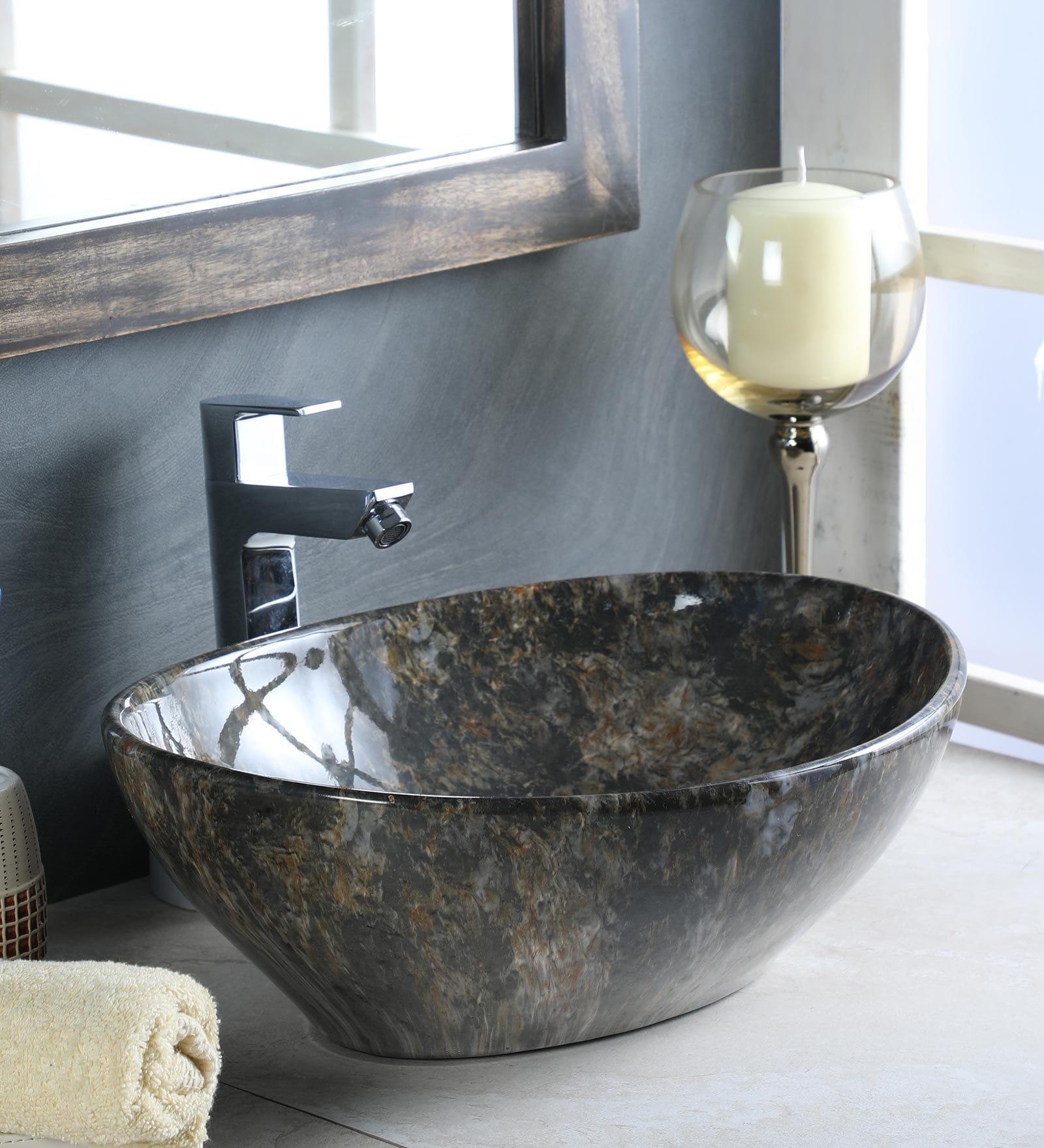 Buy Oval Shape Ceramic Brown Counter Top Wash Basin(L 16, W 13, H 5 Inches) by Joyo Cera