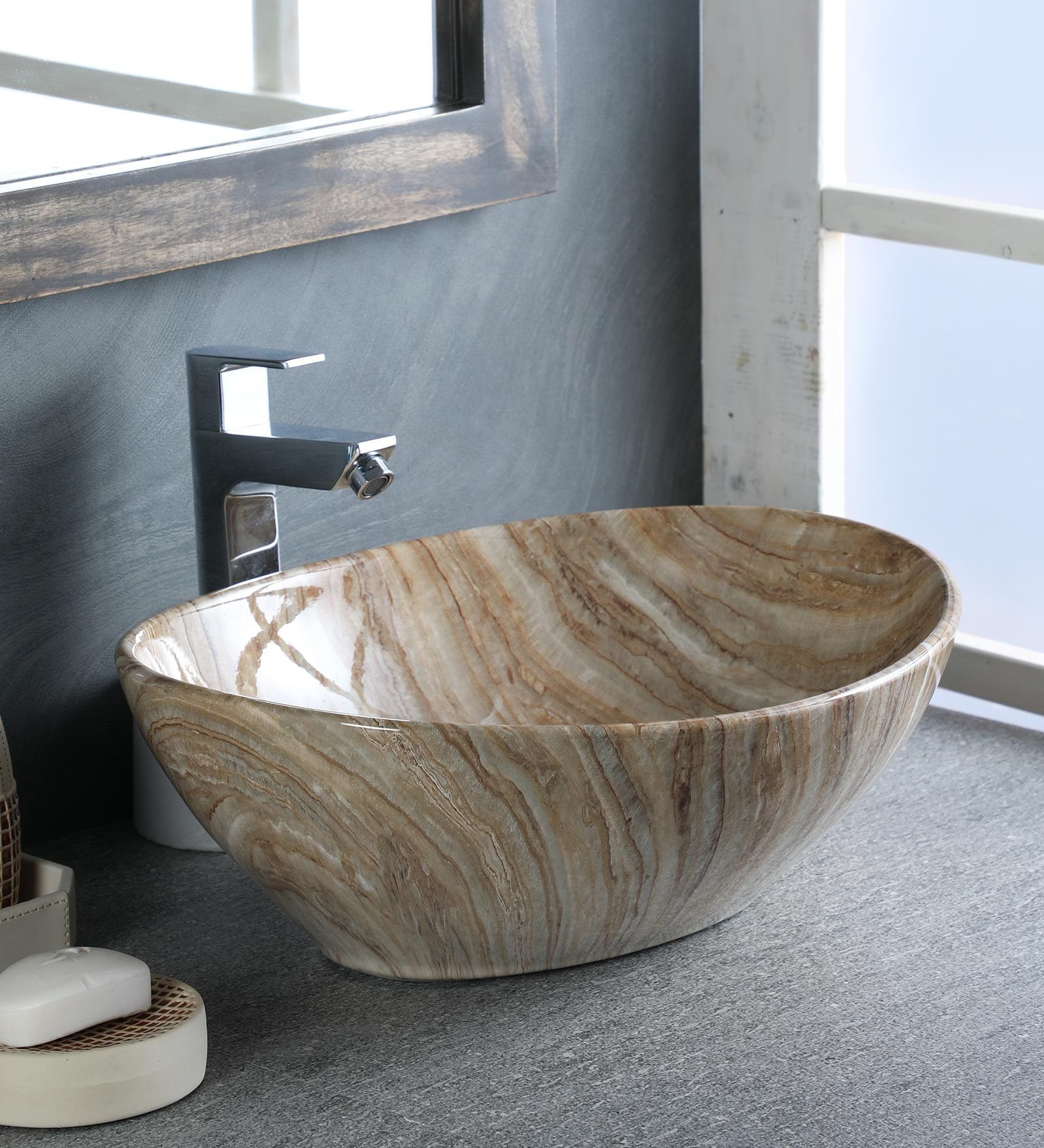 Oval Shape Ceramic Ivory Counter Top Wash Basin(L: 16, W: 13, H: 5 Inches)