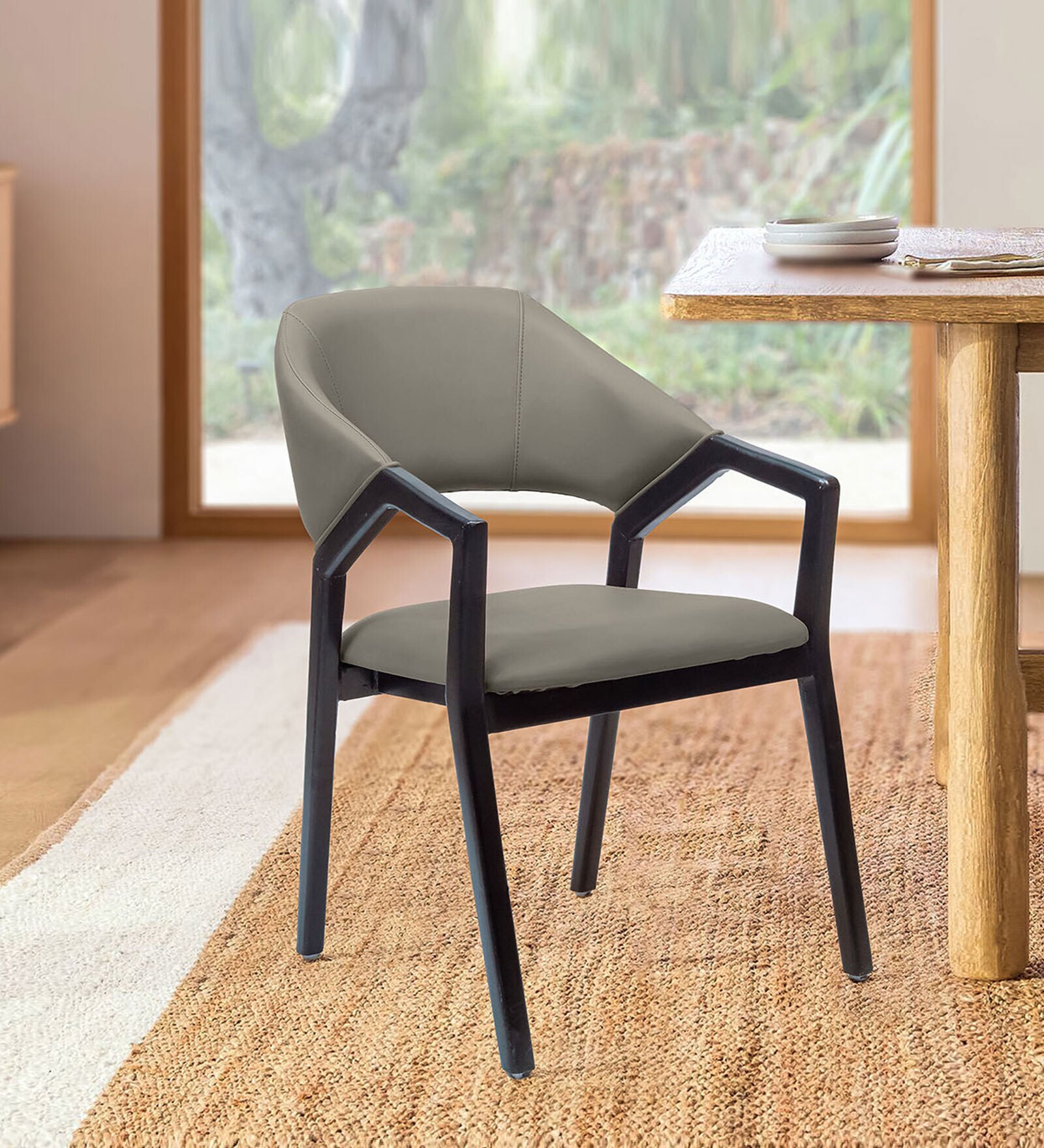 Oval Upholstered Dining Chair In Grey Colour (Set of 2)