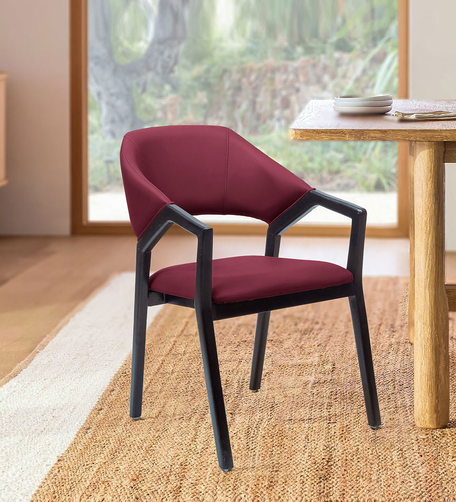 Oval Upholstered Dining Chair In Red Colour (Set of 2)